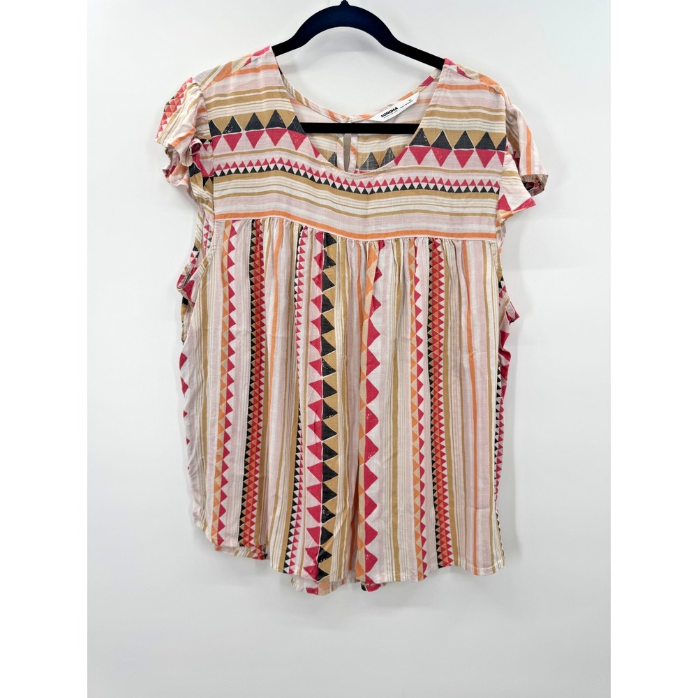 Sonoma Tribal Combo Print Top Flutter Sleeve XL Cottage Lightweight Layers Flowy